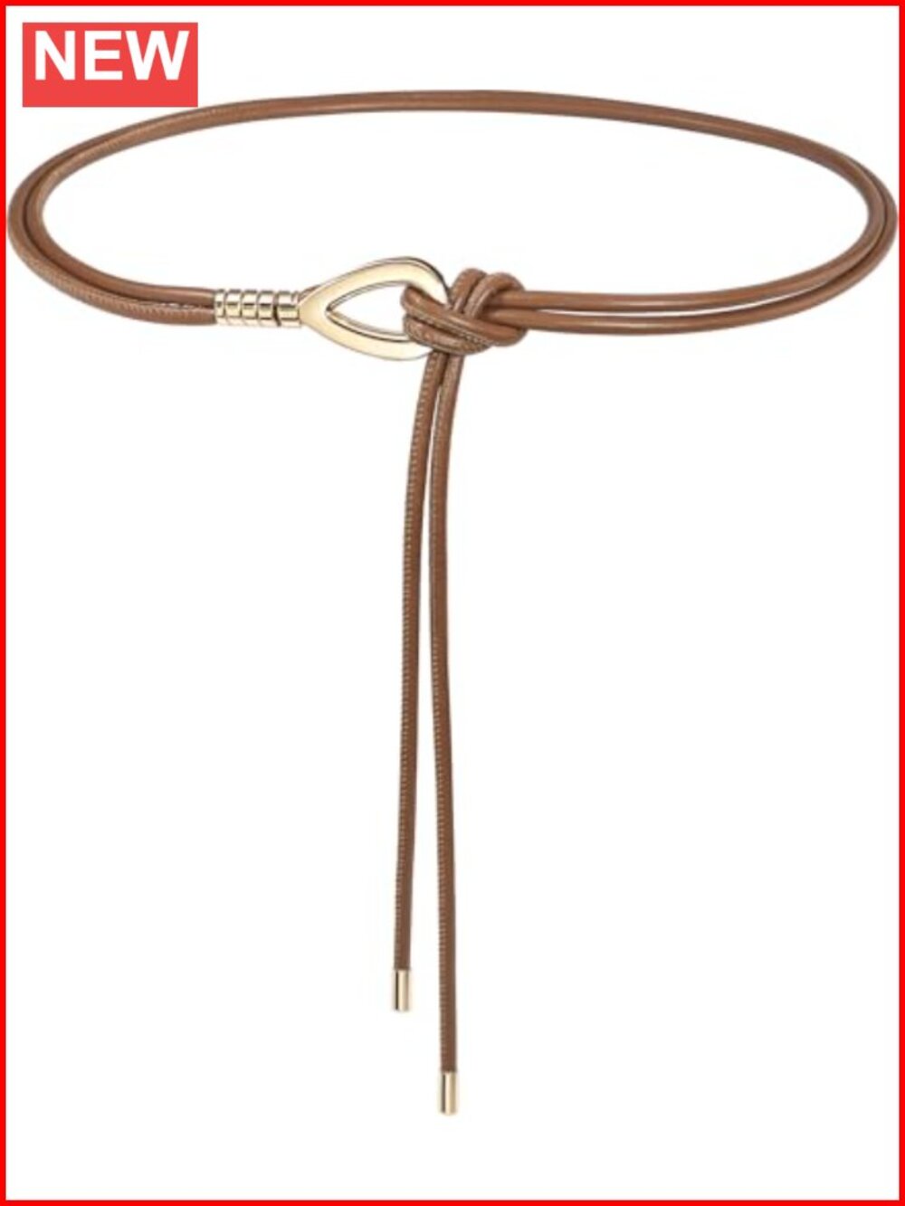 Skinny PU Leather Knotted Waist Belt Gold Buckle for Dresses